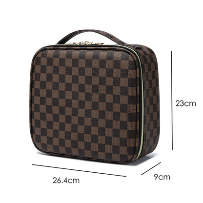 Checkered Travel Makeup Bag Adjustable Partition Cosmetic & Toiletry Organizer