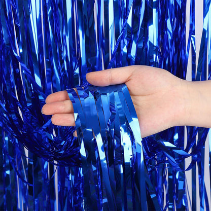 2Piece PET Foil Fringe Door Curtains-Blue