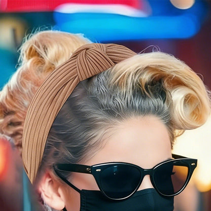 7 Piece Retro Pearl and Ribbon Hair Headband Set for Women-Coffee