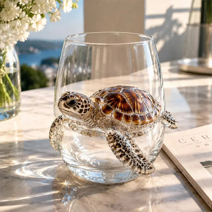 3D Ocean Animal Glass 350ml Borosilicate Wine Glass - Turtle