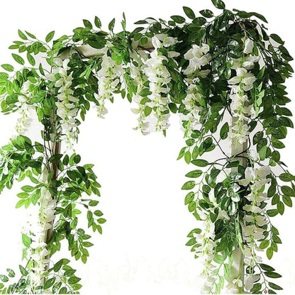 4PCS Artificial Silk Wisteria Vine Hanging Garlands 1.8m for Home & Garden Decoration White