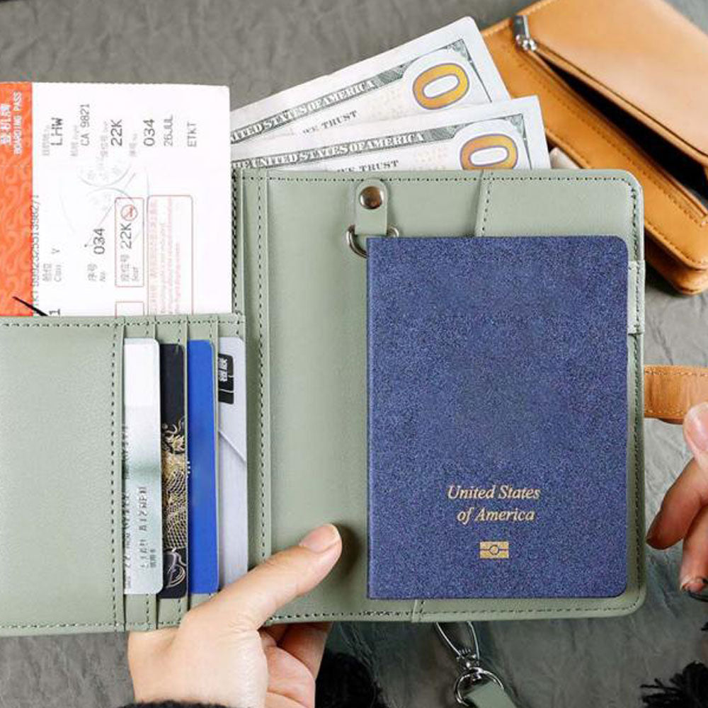 RFID Blocking Passport Wallet Travel Passport Card Case with Airtag Holder Green