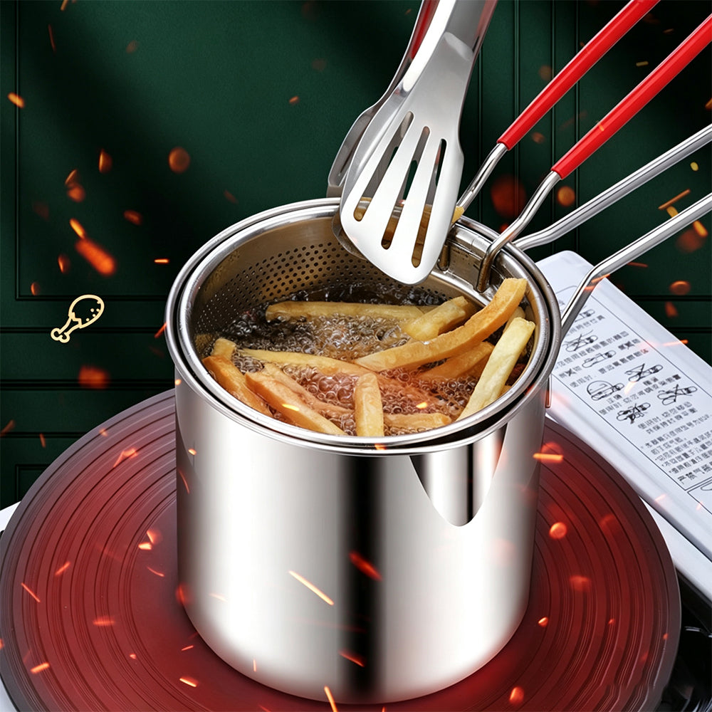 5-Piece Stainless Steel Deep Fryer Pot Set with Basket and Lid