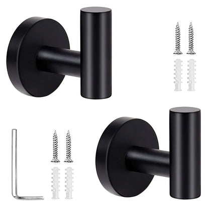 2Pcs Set Bathroom Towel Hook Wall Mounted Robes Holder Stainless Steel Clothing Hanger Black