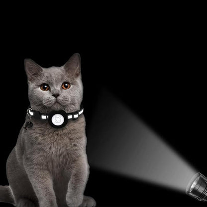 Reflective Cat Collar Compatible with Apple Airtag Adjustable Airtag Holder for Cat Dog Kitten Puppy Black
