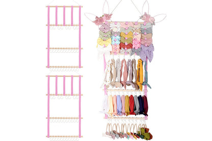 2Pcs Headband Holder For Girls Hair Accessories Display Organizer Wall Hanging Decor-Pink