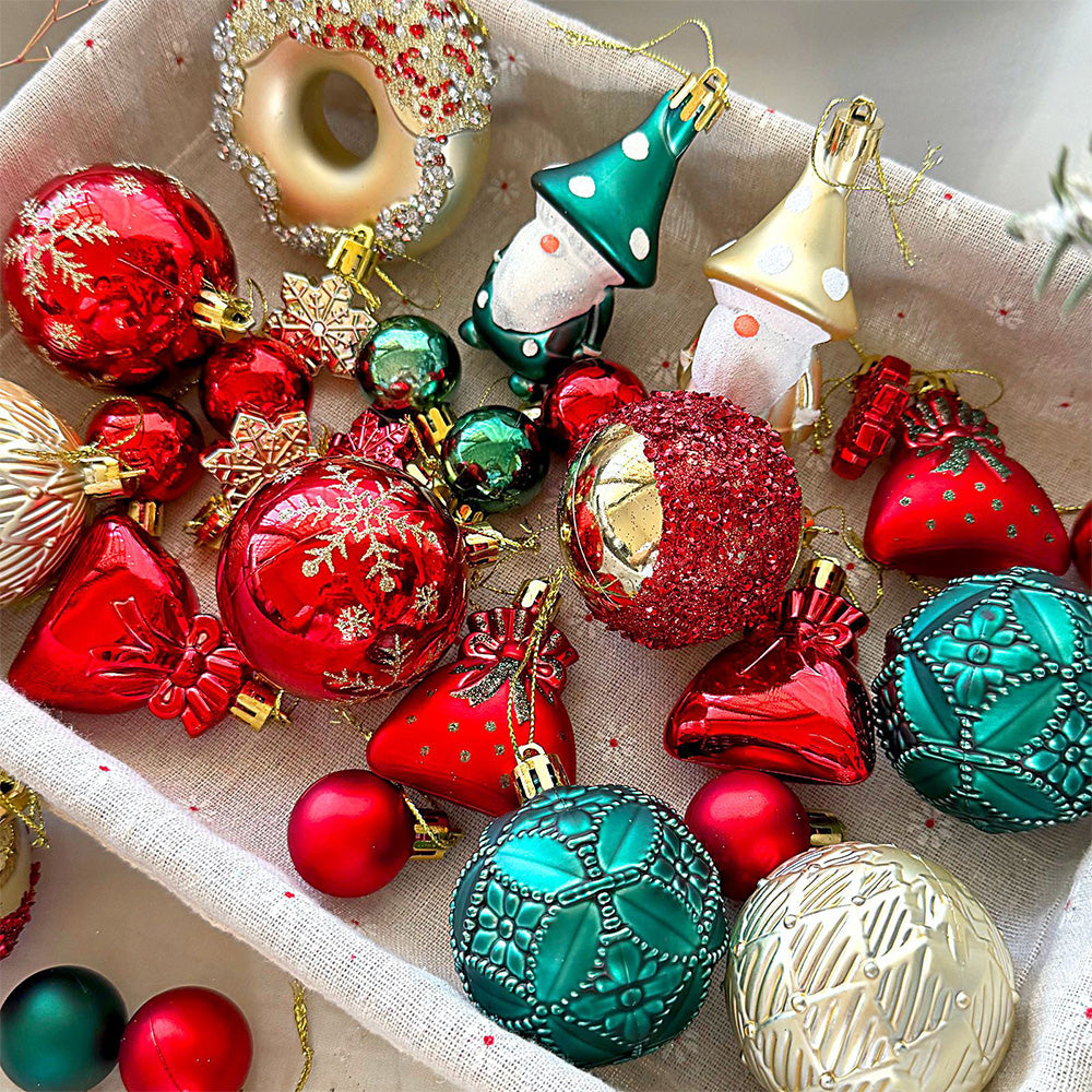 60 Piece Christmas Donut Santa Gnome Ball Hanging Ornament Set - Green