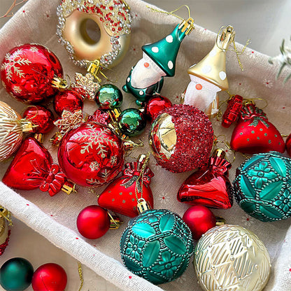 60 Piece Christmas Donut Santa Gnome Ball Hanging Ornament Set - Green