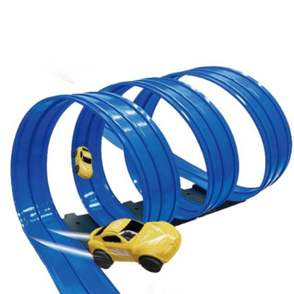 5-Meter Flexible Race Car Track with Base and 360-Degree Rotating Cars for Home Play Blue