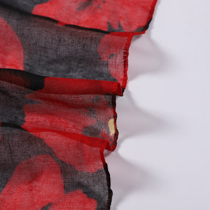 Women's Floral Print Scarf Lightweight Sheer Long Scarf for All Seasons Black