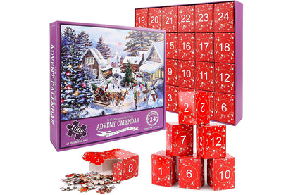 2Pcs Christmas Advent Calendar 1008 Pieces Jigsaw Puzzles 24 Box Christmas Puzzle Countdown Calendar Funny Christmas Game Gift