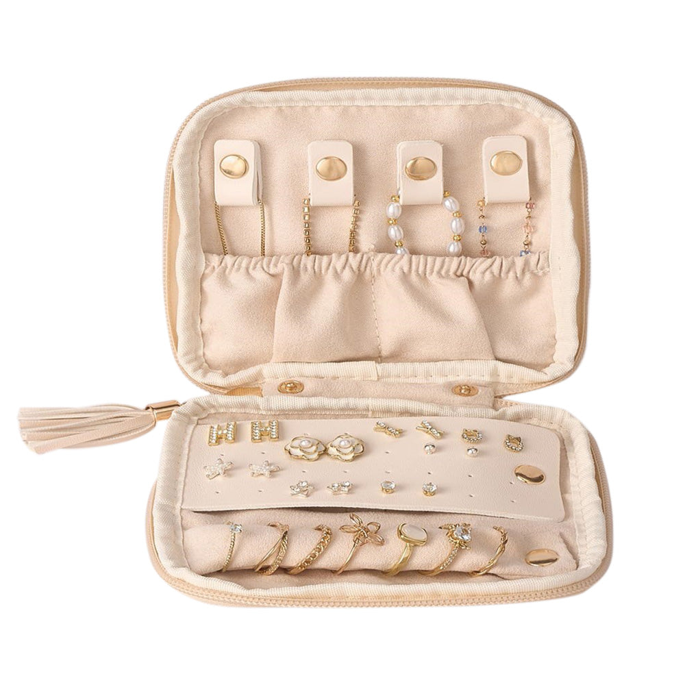 PU Leather Travel Jewelry Organizer Bag with Velvet Lining - White