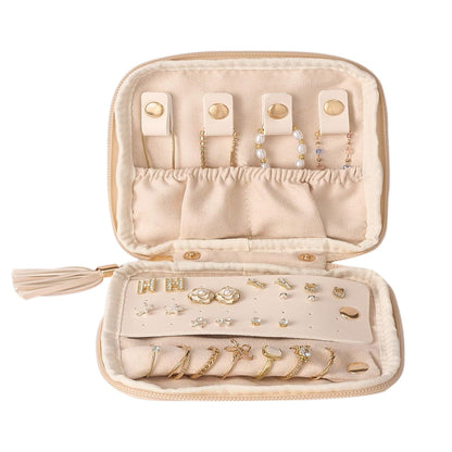 PU Leather Travel Jewelry Organizer Bag with Velvet Lining - White