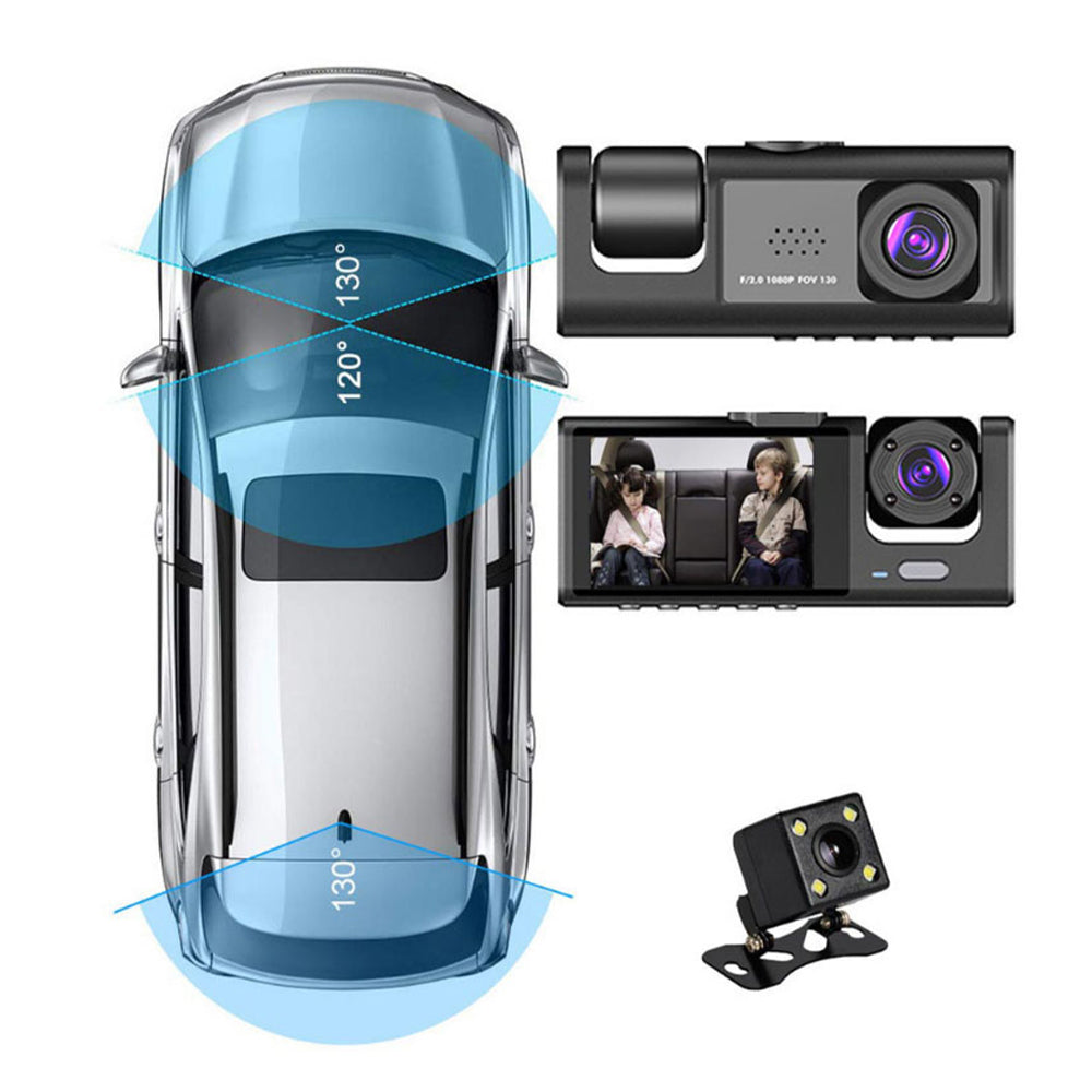 Car Dash Cam Front and Rear Inside 3 Cameras 1080P Car Rearview Mirror Car Video Camcorder Car Camera Recorder