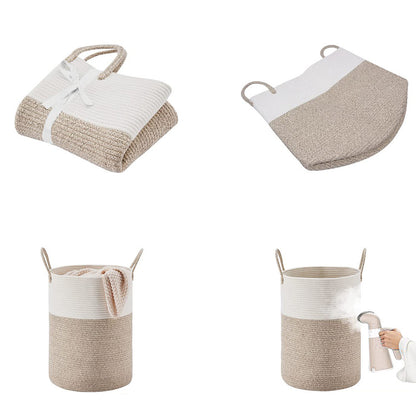 Large Woven Laundry Basket Cotton Rope Hamper for Laundry Toys & Blankets-Brown