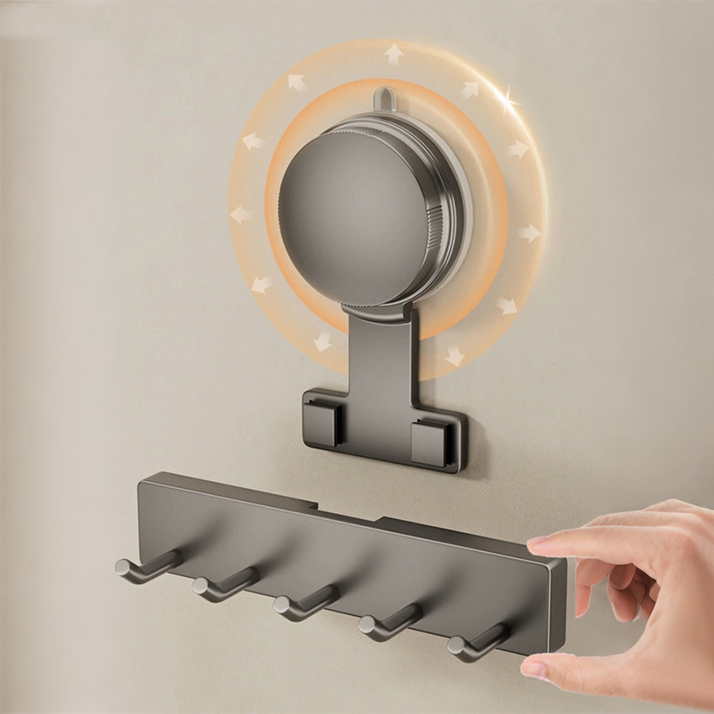 5 Hook Suction Cup Towel Rack Wall Mounted No Drill Bathroom Holder for Shower-Grey