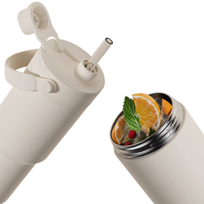 Dual Lid Tumbler with Straw 735ml Vacuum Insulated Water Bottle-White