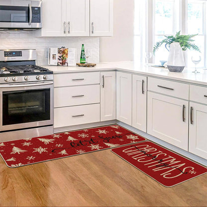 2Pcs Merry Christmas Kitchen Rugs Holiday Print Mats Home Kitchen Decor