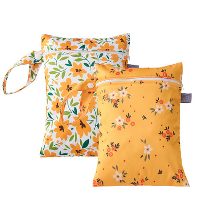 2Pcs Printed Dry Wet Bag Reusable Diaper Storage Bag Swimsuits Bag -Yellow
