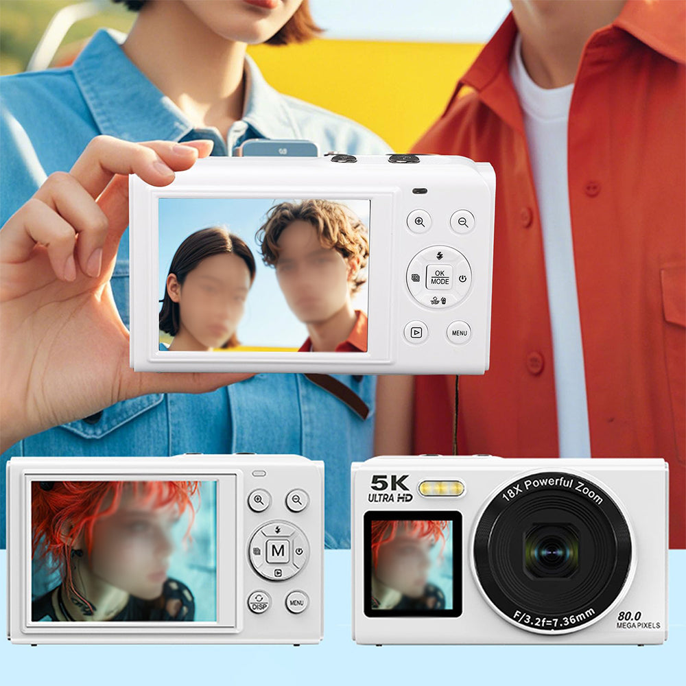 5K HD Dual Screen Selfie Digital Camera 80MP Photography Camera - White