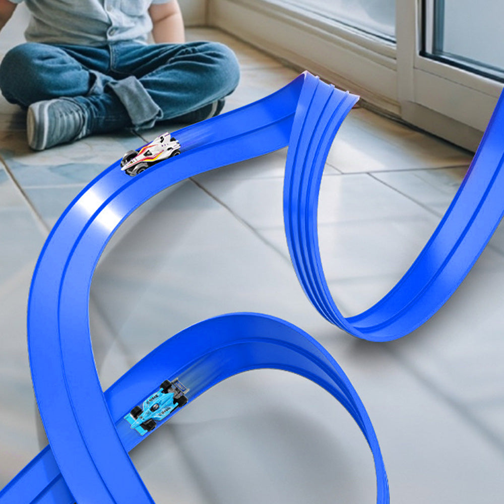 5-Meter Flexible Race Car Ramp Track Toy Set with Suction Cups Blue Outdoor Indoor