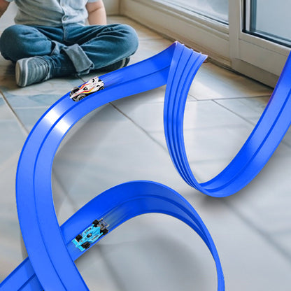 5-Meter Flexible Race Car Ramp Track Toy Set with Suction Cups Blue Outdoor Indoor
