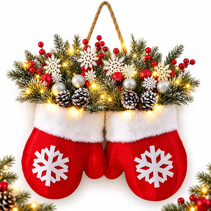 Christmas Wreath Glove Shape with Warm Light Door Hanging Decor
