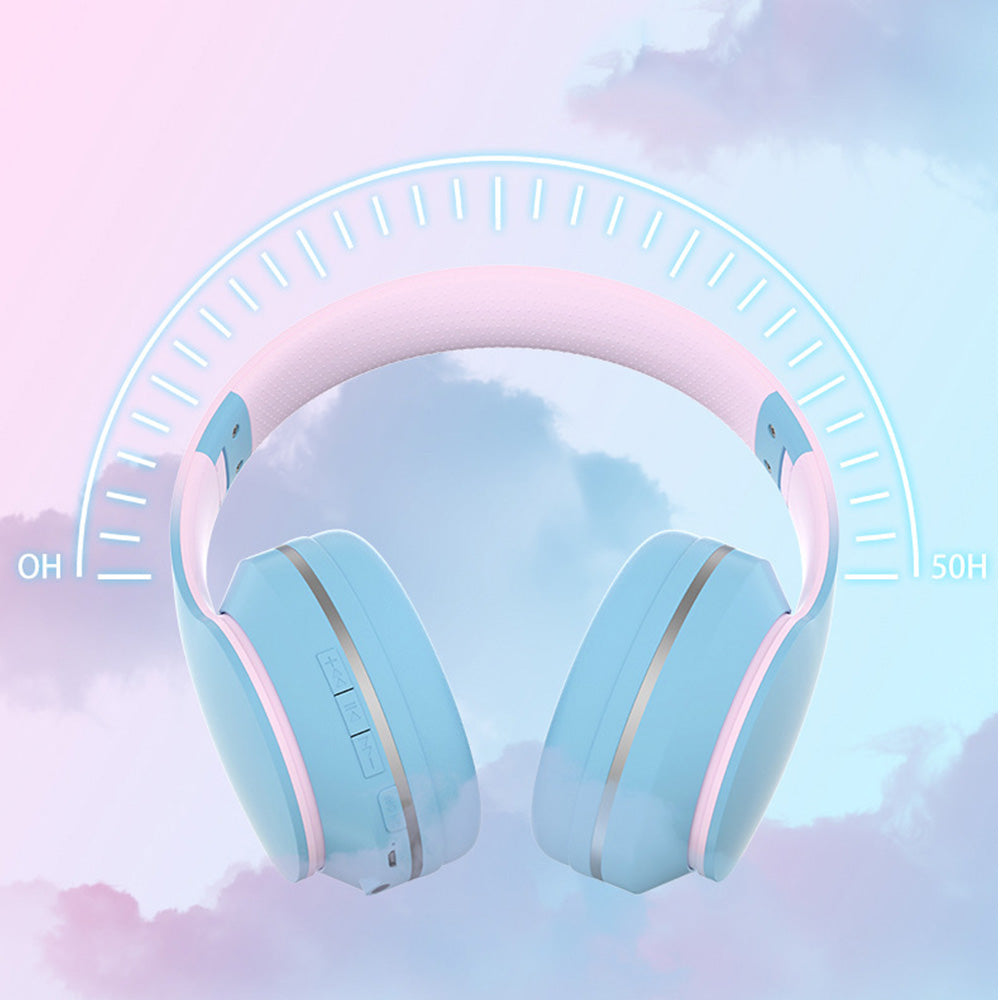 Foldable Kids Wireless Headphones Over Ear Bluetooth Headset with Mic Function Blue