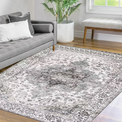 Bohemian Carpet Style Floor Mat Non-Slip Vintage Floor Protective Mat Grey