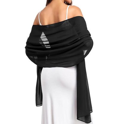 Chiffon Evening Dress Shawl for Weddings Parties - Black