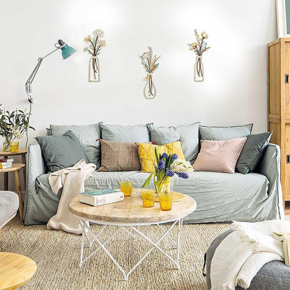 3Pcs Set Metal Flowers Wall Arts Minimalist Wall-Mount Flower Decors for Home Office Colorful