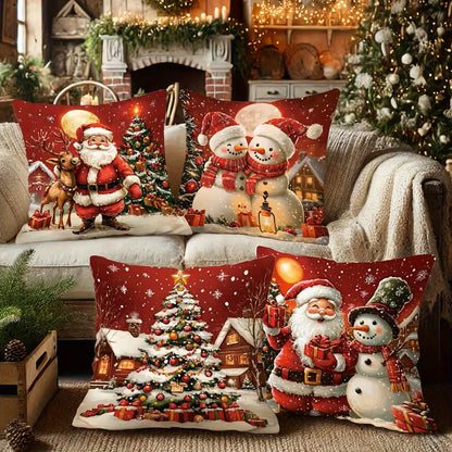 4 Pack 45x45cm Christmas Pillow Covers Plush Pillowcase - Red