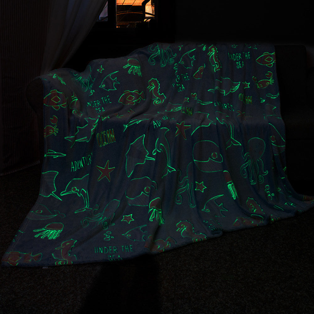 Glow in The Dark Throw Blanket Marine Life Luminous Blanket for Napping Sleeping