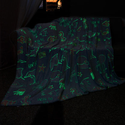 Glow in The Dark Throw Blanket Marine Life Luminous Blanket for Napping Sleeping