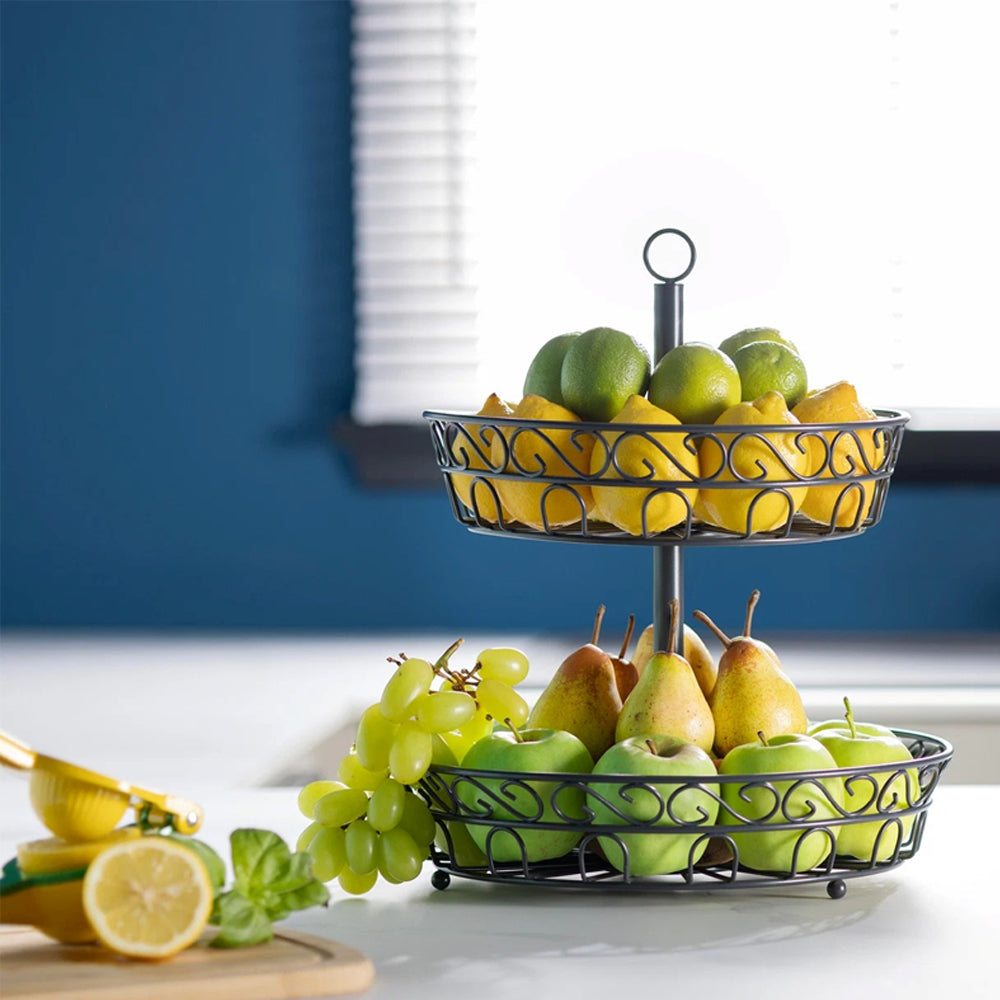 2-Tier Iron Fruit Basket Stand