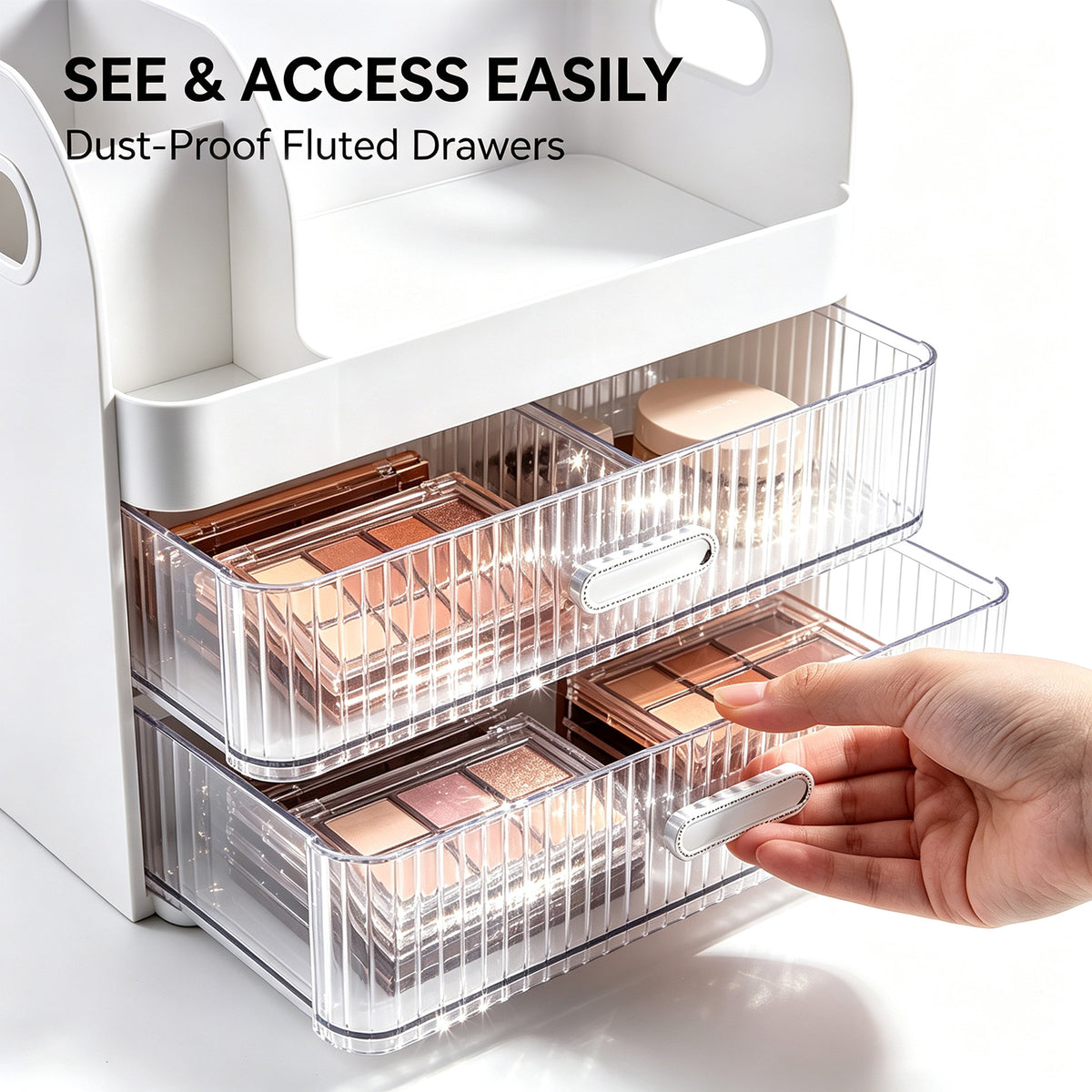 Makeup Organiser with 2 Drawers Cosmetic Storage Box Multi-Section Makeup Skincare Storage Box