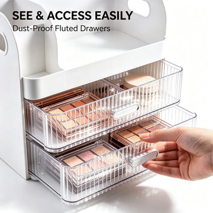 Makeup Organiser with 2 Drawers Cosmetic Storage Box Multi-Section Makeup Skincare Storage Box