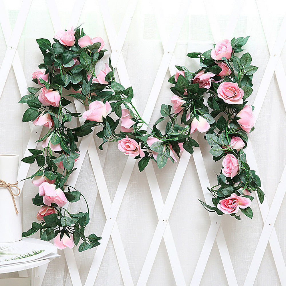 Artificial Rose Vines Hanging Rose Flower Garlands For Wedding Home Floral Decor-Pink