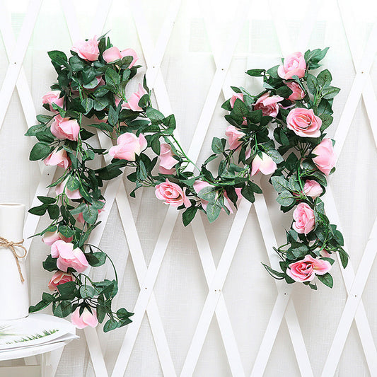 Artificial Rose Vines Hanging Rose Flower Garlands For Wedding Home Floral Decor-Pink