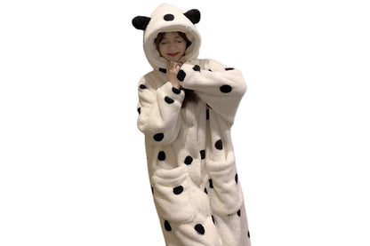 Women Hooded Pajamas Winter Sleepwear Plush Onesie Pajama with Pockets