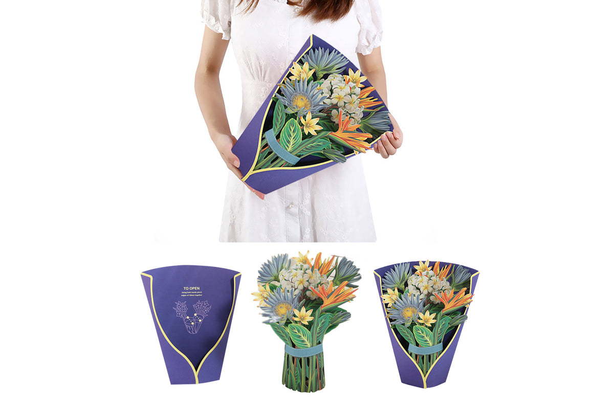 3D Paper Pop Up Flower Cards Mothers Day Gift For Mom All Occasion Cards With Note Card-Bird Of Paradise Bouquet