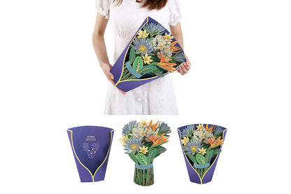 3D Paper Pop Up Flower Cards Mothers Day Gift For Mom All Occasion Cards With Note Card-Bird Of Paradise Bouquet