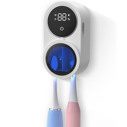 2Pcs Wall Mounted Toothbrush Holder and Cleaner with Smart Light Cleaning and Fan Drying