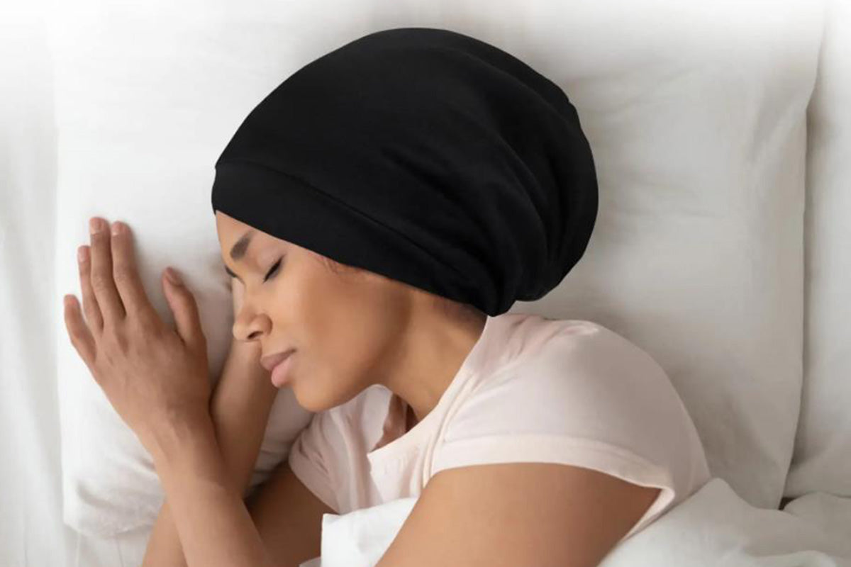 Sleeping Bonnet Hair Wrap Satin Cap Adjustable Night Soft Hat Headwear-Black