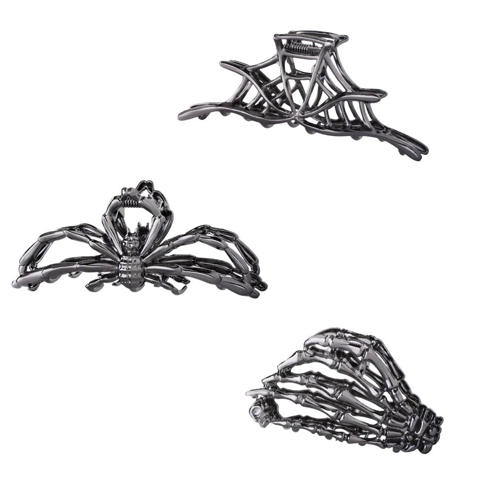 3 Piece Halloween Hair Claws Unique Bat Spider Skull Hair Clips