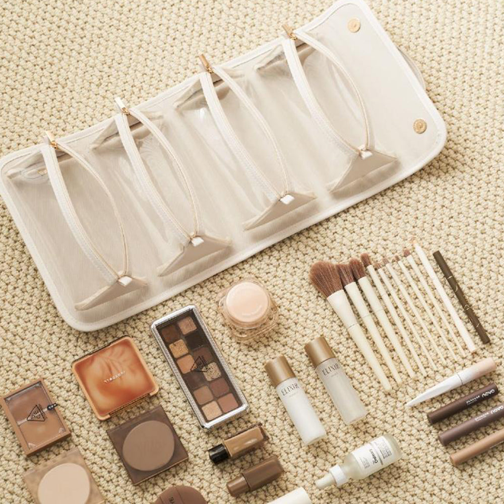 Travel Foldable Makeup Organizer Bag Portable Toiletry Bag Cosmetic Bag with Divider Pouch