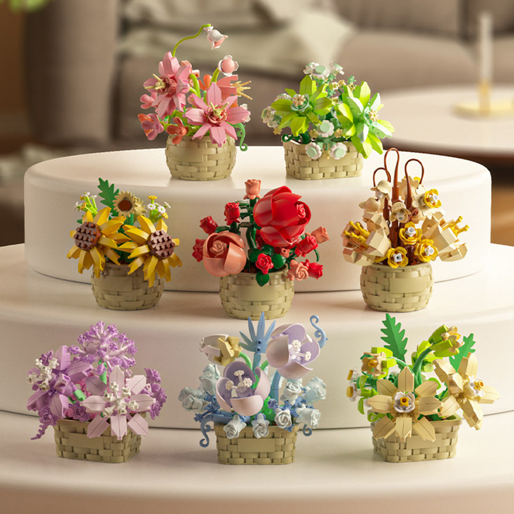 8PCS Flower Building Block Set Mini Potted Plants & Succulent Toys for Kids