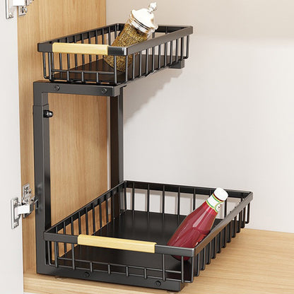 Under Sink Organizer 2 Tier Pull Out Cabinet Storage Slide Out Shelf Metal Sliding Drawer-Black