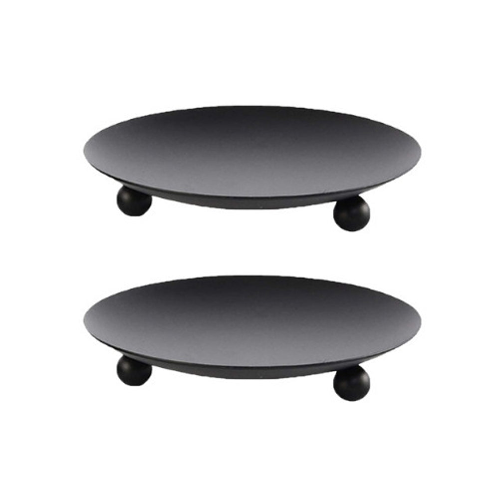 2Pcs Black Iron Plate Candle Holder Decorative Iron Pillar Candle Plate Candle Stand