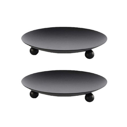 2Pcs Black Iron Plate Candle Holder Decorative Iron Pillar Candle Plate Candle Stand